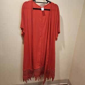 Xhilaration Rust Orange Fringe Kimono Cardigan Open Front Size 2XL-3XL